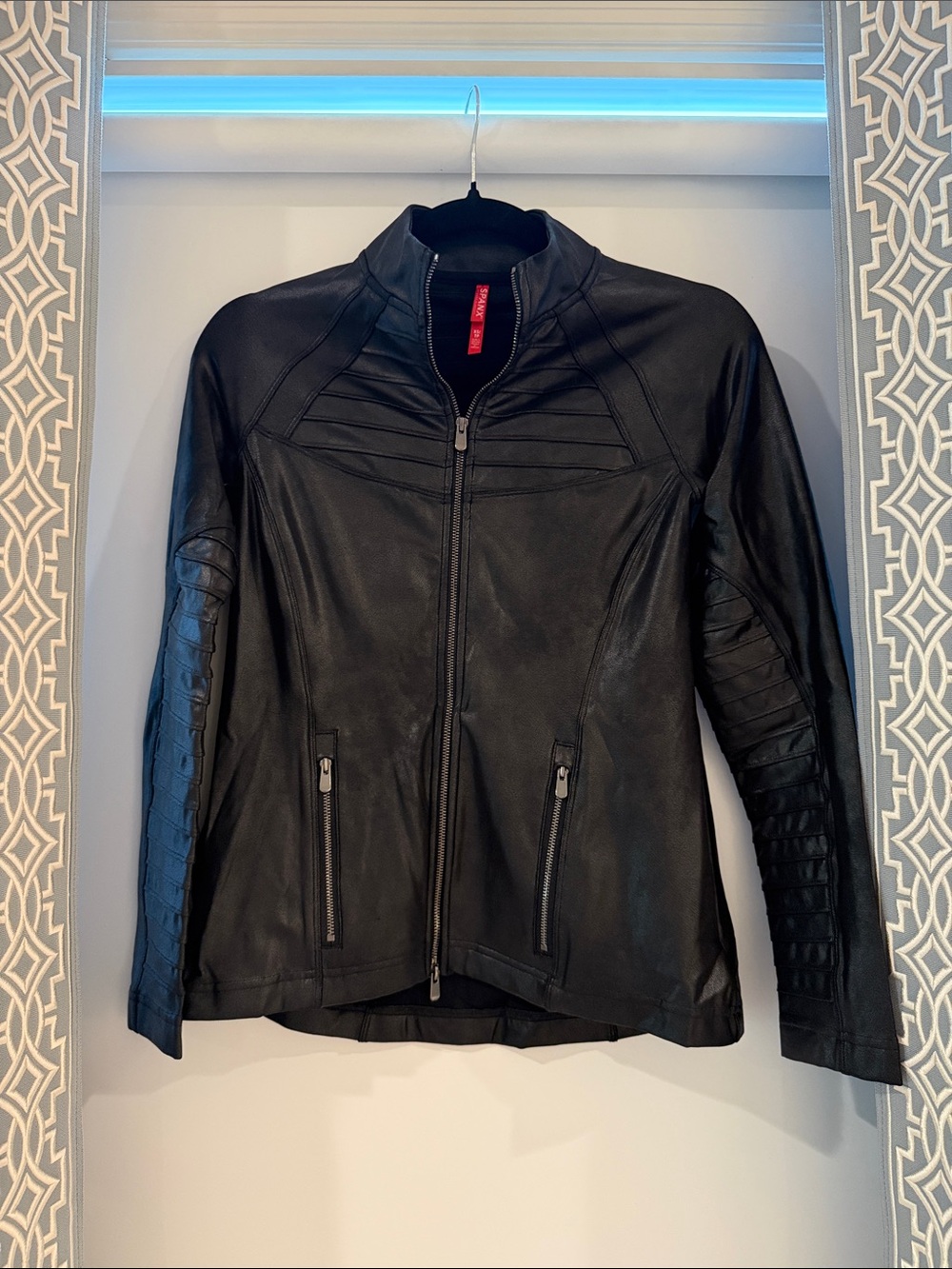 SPANX Black Quilted Sleeve Leather Jacket